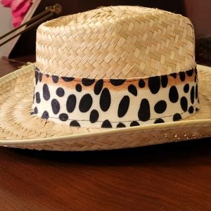 Straw Leopard Print Banded Hat
